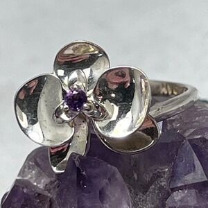 Sterling Silver 925 Orchid Flower Ring with Purple Amethyst Center Stone Avon 6